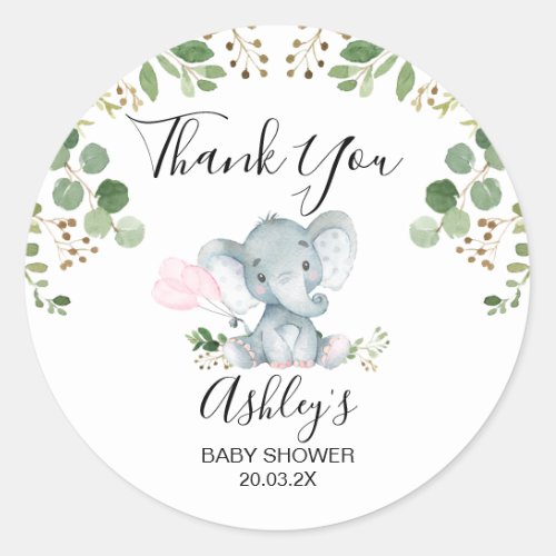 Foliage Elephant Baby Shower Thank You Favor  Classic Round Sticker
