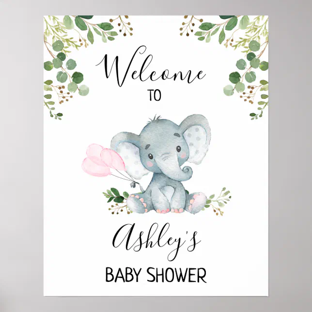 Foliage Elephant Balloons Baby Shower Welcome Sign | Zazzle