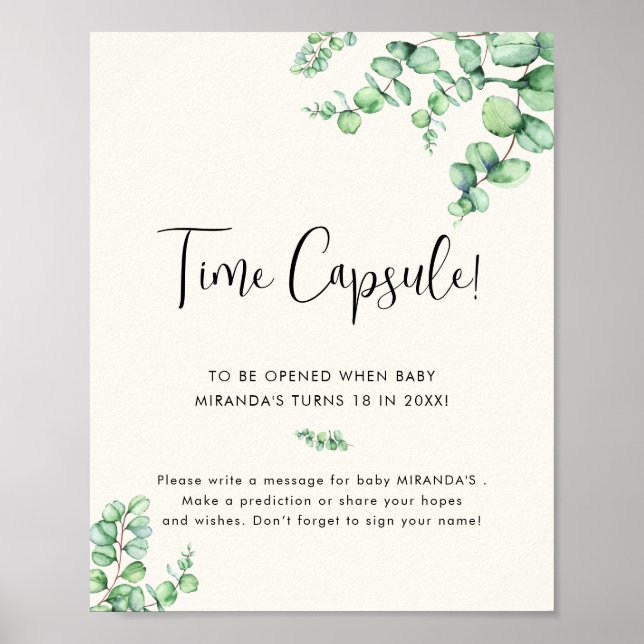 Foliage eucalyptus baby shower  Time Capsule Poster (Front)