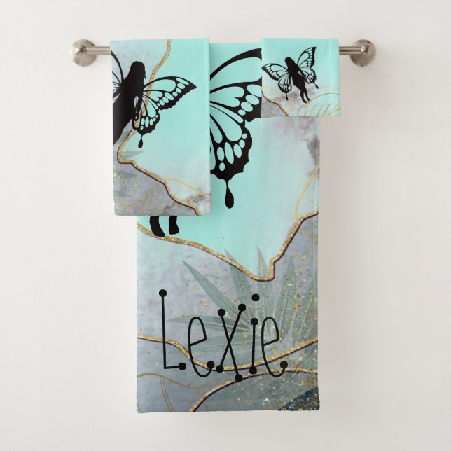 Foliage Fantasy Fairies Personalized Bath Towel Set (Insitu)