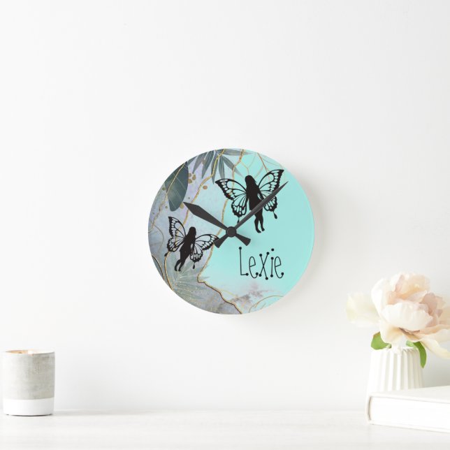 Foliage Fantasy Fairies Personalized Round Clock (Home)