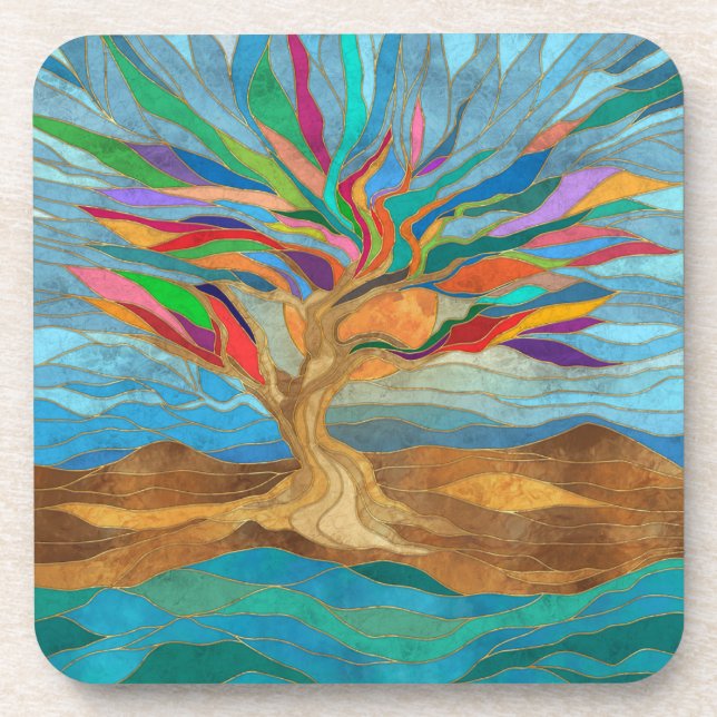 Foliage Fantasy Mosaic Tree Beverage Coaster (Front)