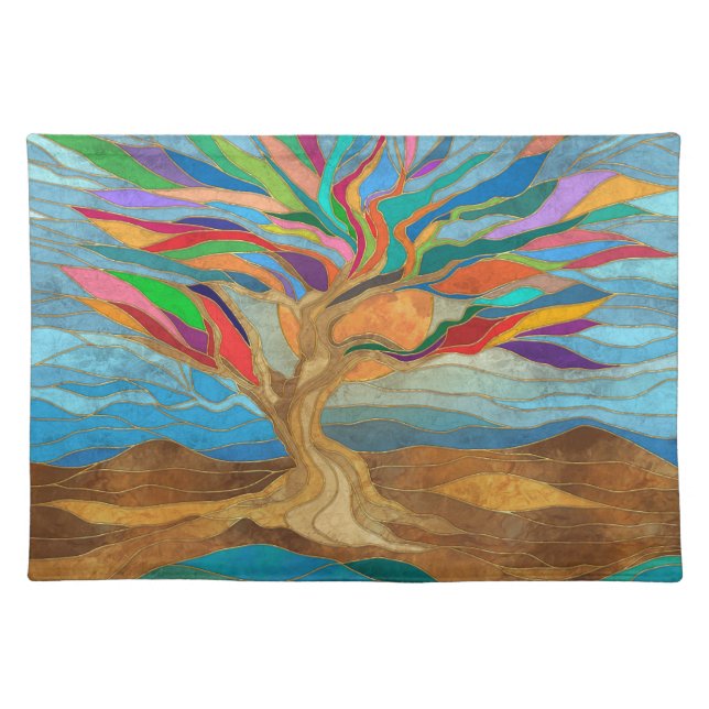 Foliage Fantasy Mosaic Tree Cloth Placemat (Front)