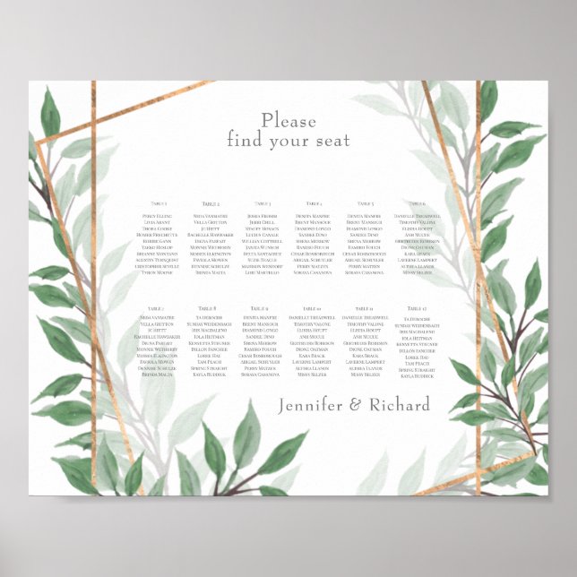 Foliage Faux gold geometric seating plan Poster (Front)