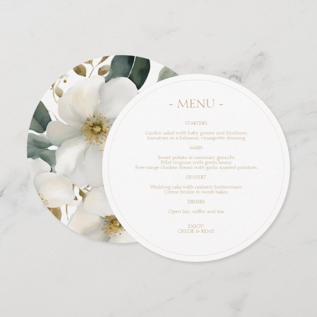 Foliage & Floral Watercolor Wedding  Menu (Front/Back)