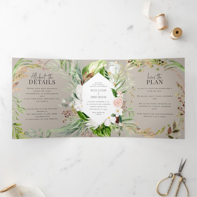 Foliage + floral wedding invitation and details (Inside)