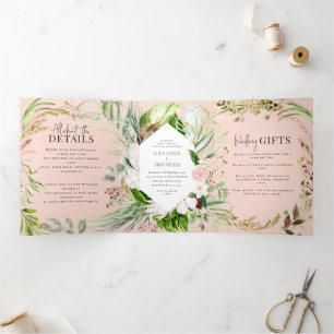 Foliage + floral wedding invitation and details