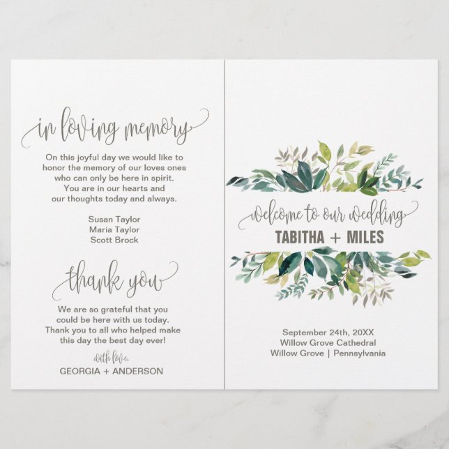 Foliage Folded Wedding Program (Front)