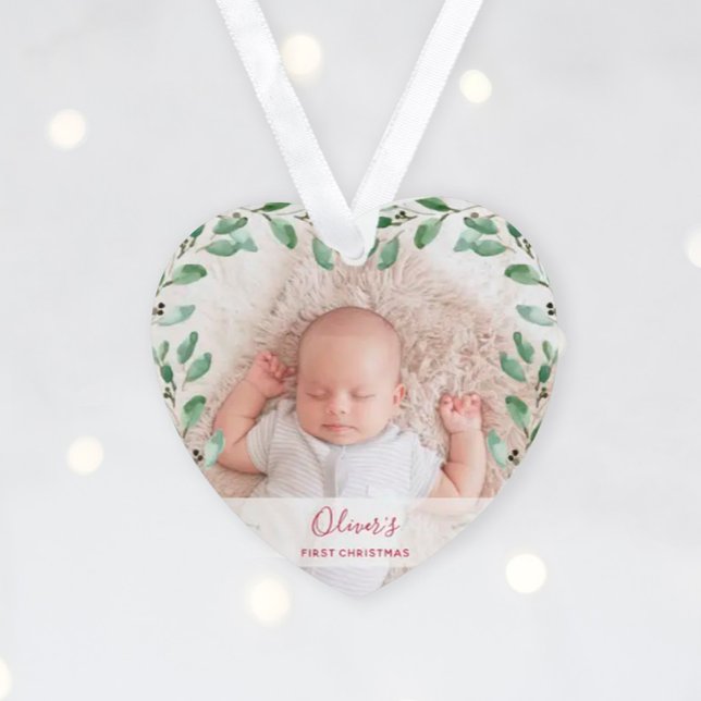 Foliage Frame | Baby's First Christmas with Photos Ornament (Creator Uploaded)