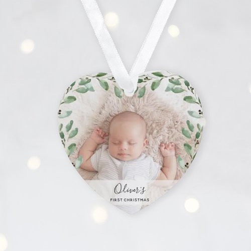 Foliage Frame  Babys First Christmas with Photos Ornament