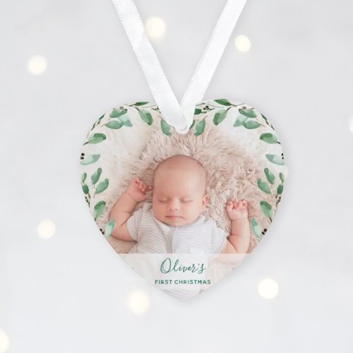 Foliage Frame  Babys First Christmas with Photos Ornament