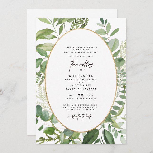 Foliage Frame Both Sets Parents Wedding Invitation (Front/Back)