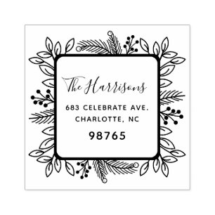 Foliage Frame Holiday Address Label Rubber Stamp