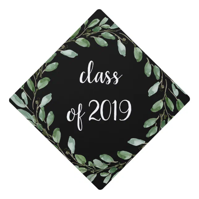 Foliage Frame on Black | Class of 2019 Graduation Cap Topper | Zazzle