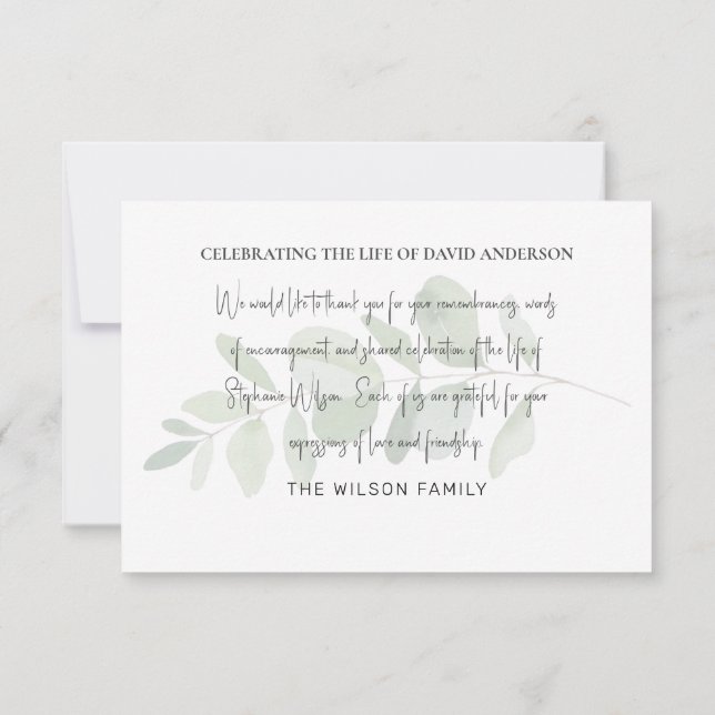 Foliage Funeral Bereavement Modern Font  Thank You Card (Back)