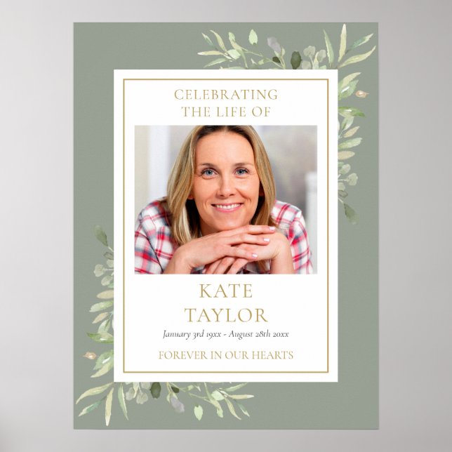 Foliage Funeral Celebration Of Life Photo Sign (Front)