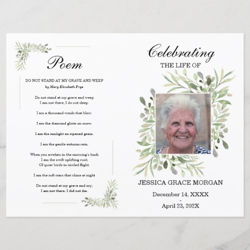 Foliage Funeral Program Template