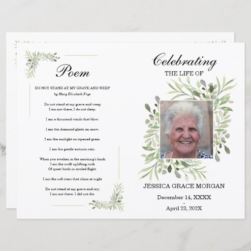 Foliage Funeral Program Template | Zazzle