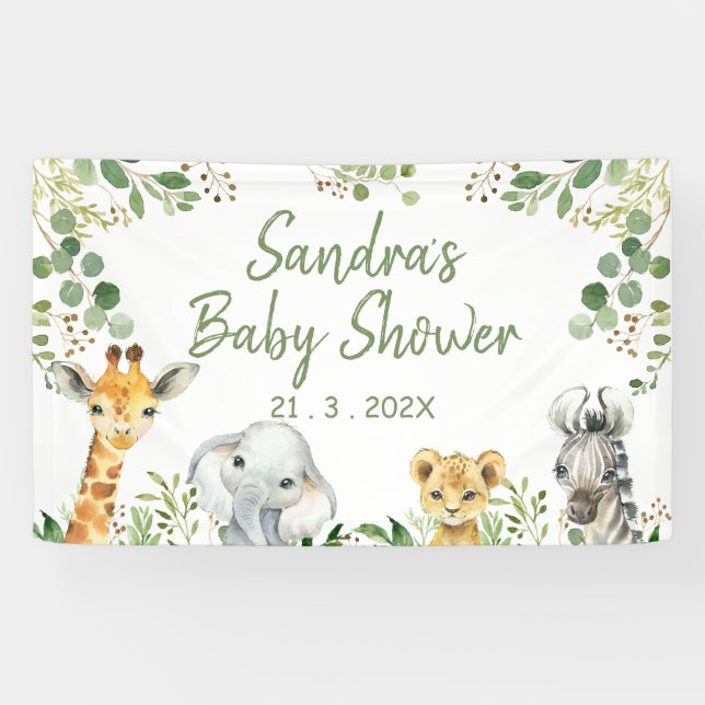 Foliage Gender Neutral Safari Baby Shower Banner (Horizontal)