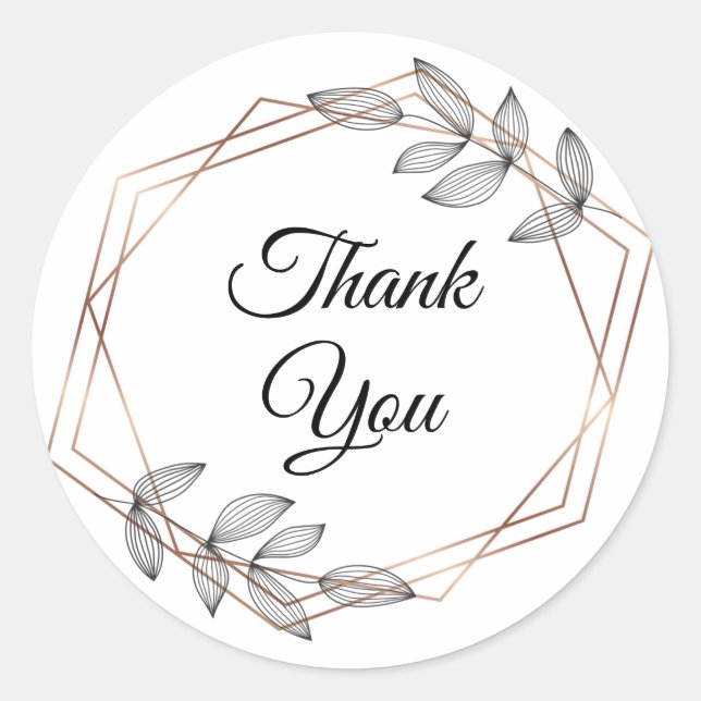 Foliage Geometric Frame Thank You Classic Round Sticker (Front)