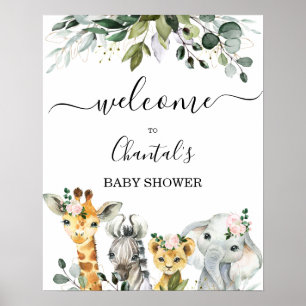 Foliage Girls Safari Baby Shower Welcome Sign