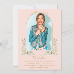 Foliage Gold Arch Blush Pink Photo Graduation Invi Invitation
