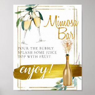 Foliage Gold Elegant Bridal Brunch Mimosa Bar Sign