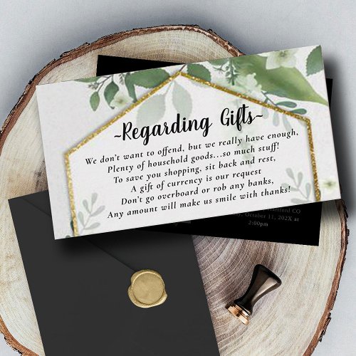 Foliage Gold Honeymoon or Wedding Gift Note Enclos Enclosure Card