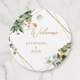 Foliage & Gold Names Wedding Thank You Favor Tags