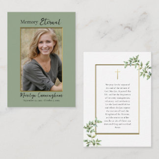 Foliage Gold Orthodox Photo Memorial Prayer Card