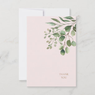 Foliage Gold Text Blush Wedding Thank You Card