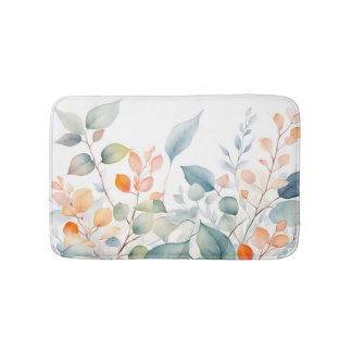 Foliage Green Blue Orange Leaves Bath Mat