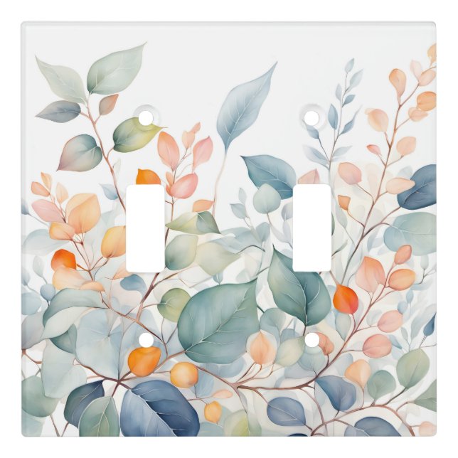 Foliage Green Blue Orange Leaves Light Switch Cover (Front)
