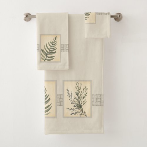 Foliage Greenery Leaf Neutral Beige Bath Towel Set