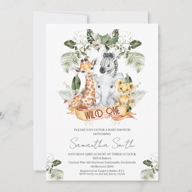 Foliage Greenery Safari Wild One Baby Shower Invitation (Front)