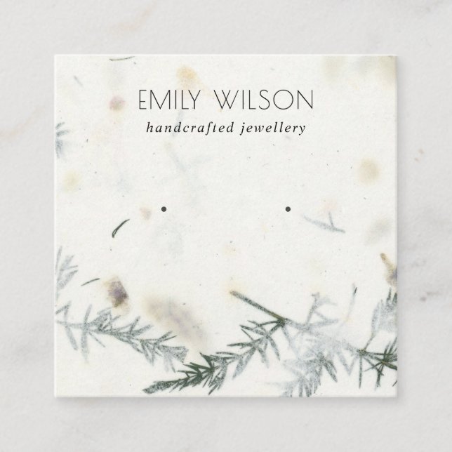 Foliage Handmade Paper Texture Earring Display Square Business Card (Front)