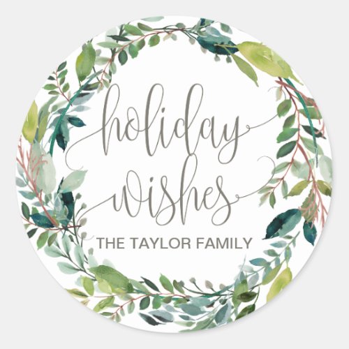 Foliage Holiday Wishes Christmas Gift Classic Round Sticker