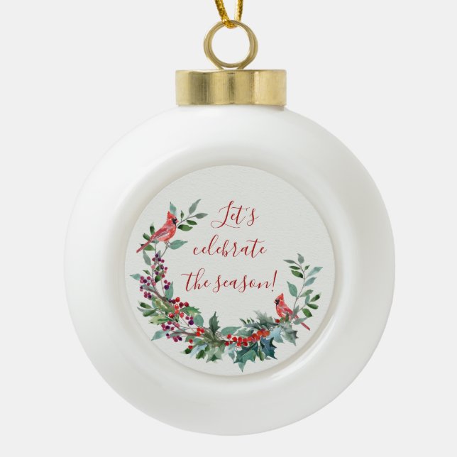 Foliage, holly, cardinal Snowflake Framed Ornament (Front)