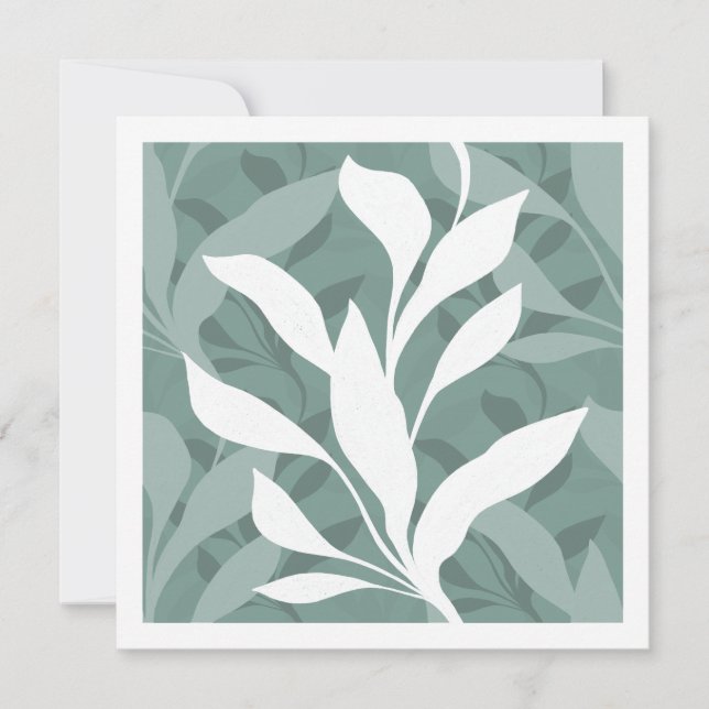 Foliage in Grace Mist Teal Minimal Botanical Leaf Note Card (Front)