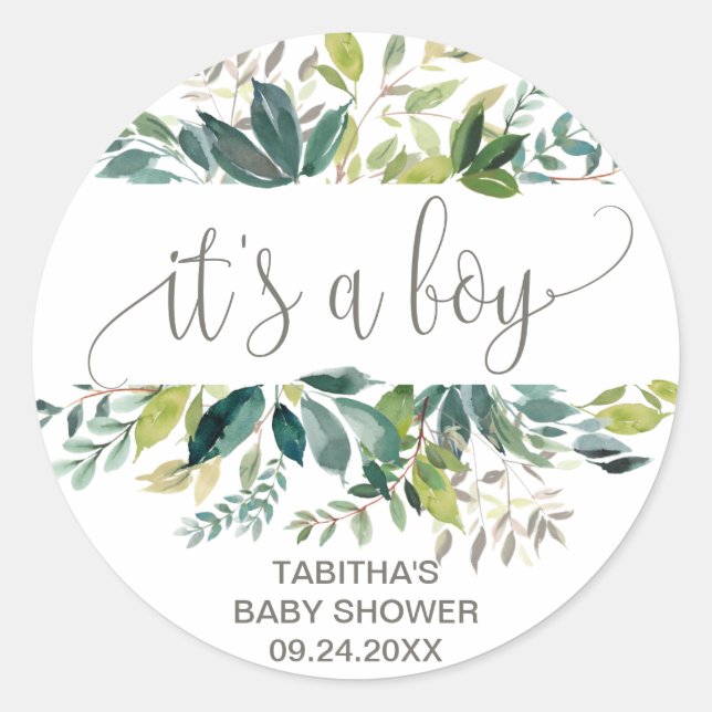 Foliage It's A Boy Favor Classic Round Sticker (Front)