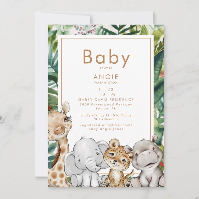 Foliage Jungle Animal Baby Shower Invitation (Front)