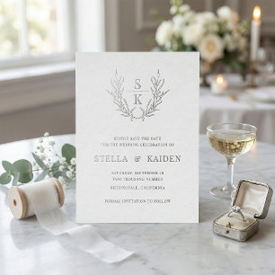 Foliage Leaf Line Art Modern Wedding Save The Date Foil Invitation