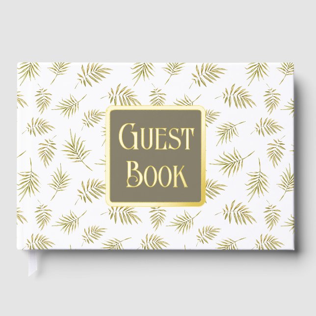 Foliage leaf pattern real foil country wedding foil guest book  (Front)