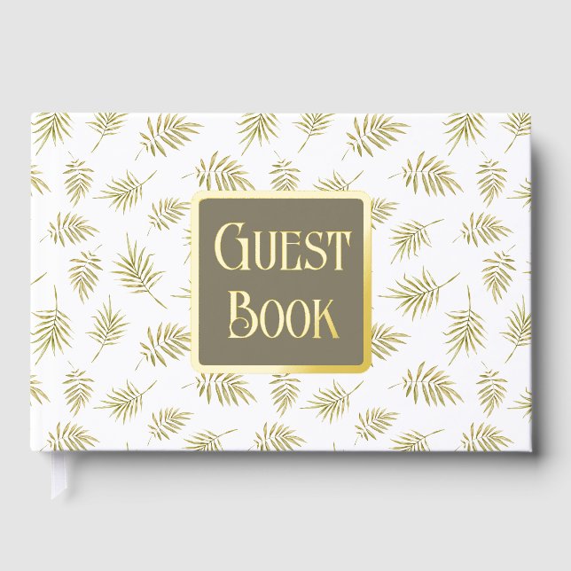 Foliage leaf pattern real foil country wedding guest book  (Front)