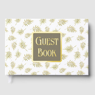 Foliage leaf pattern real foil country wedding guest book 