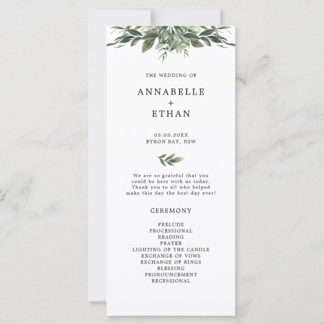 Foliage Leaf Wedding Ceremony Program (Front)