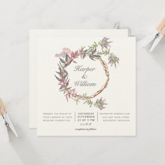 foliage leaves tropical wreath wedding invitation