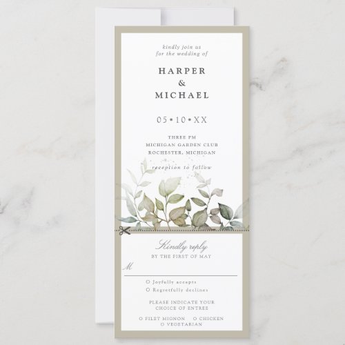 Foliage leaves wedding invite w rsvp attached