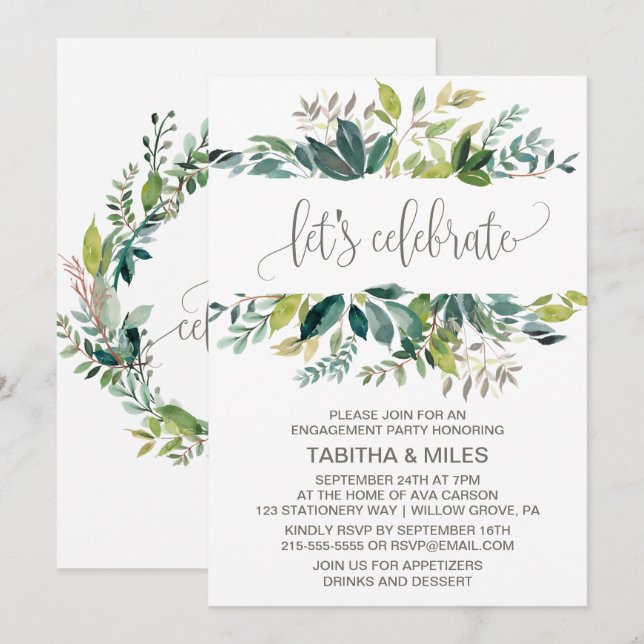 Foliage Let's Celebrate Engagement Party Invitation (Front/Back)
