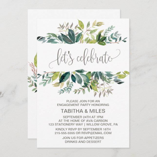 Foliage Let's Celebrate Engagement Party Invitation (Front/Back)